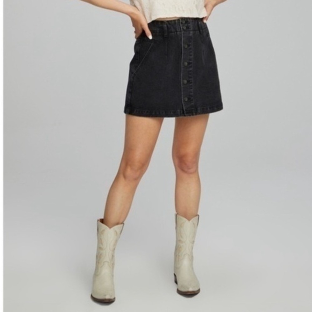 Black Denim Button-Front Mini Skirt Size Small